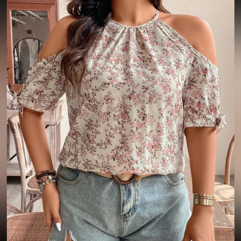 Open shoulder floral blouse